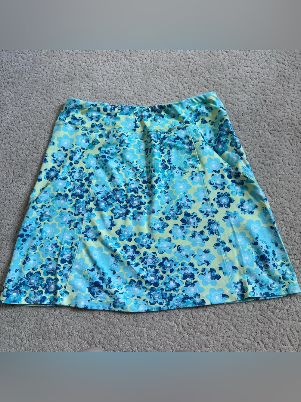 Title Nine Skirt Athletic Blue Yellow Floral Pattern Zip Pocket Elastic Small